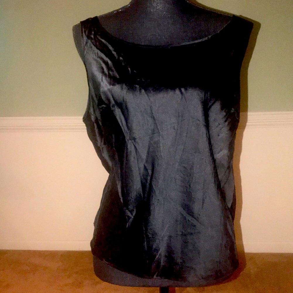 Plus size black 100% silk sleeveless blouse